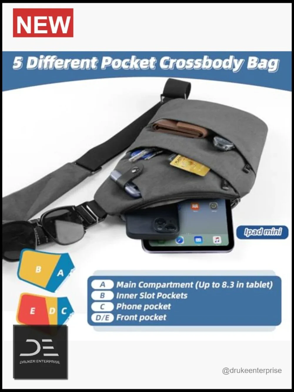 Anti-theft Crossbody Sling Bag Lightweight Nylon Shoulder Bag